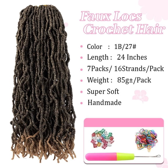 WEIF-Faux Locs Crochet Hair 24 inch 7 Packs Soft Locs Crochet Hair Pre Looped Goddess Curly Wavy Synthetic Crochet Hair For Black Women (24 Inch, 7Packs, 1B/27#)