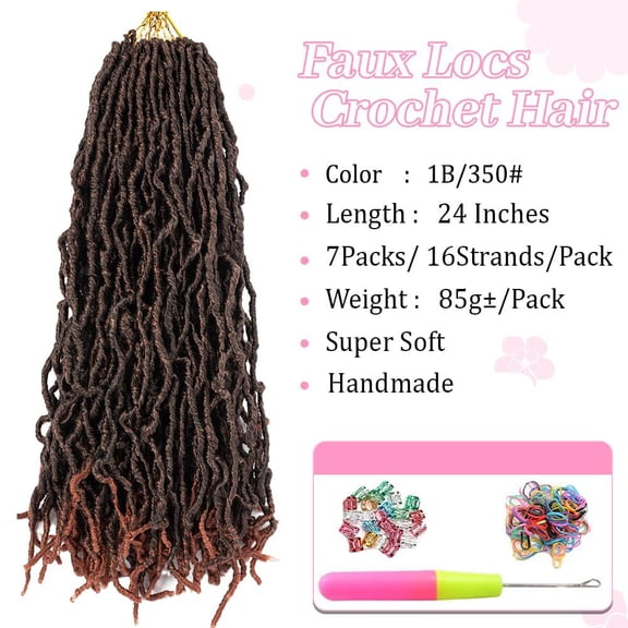 WEIF-Faux Locs Crochet Hair 24 inch 7 Packs Soft Locs Crochet Hair Pre Looped Goddess Curly Wavy Synthetic Crochet Hair For Black Women (24 Inch, 7Packs, 1B/350#)