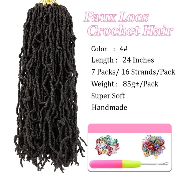 WEIF-Faux Locs Crochet Hair 24 inch 7 Packs Soft Locs Crochet Hair Pre Looped Goddess Curly Wavy Synthetic Crochet Hair For Black Women (24 Inch, 7Packs, 4#)