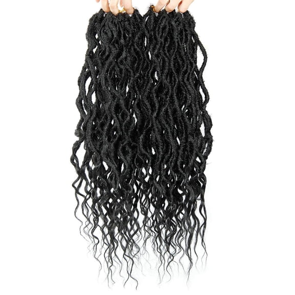WEIF-Faux Locs Crochet Hair 24Inch Crochet locs,6Packs Boho Faux Locs with Curly Ends Dreadlock Extensions Soft Loc Crochet Hair for Black Women(24'', 1B)