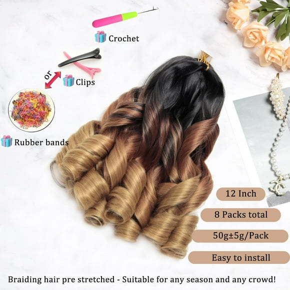 WEIF-French Curl Braiding Hair 12Inch 8Packs French Curl Crochet Braids Short Curly Crochet Hair Bouncy Synthetic knotless Braiding Extension(1B/30/27, 12inch)