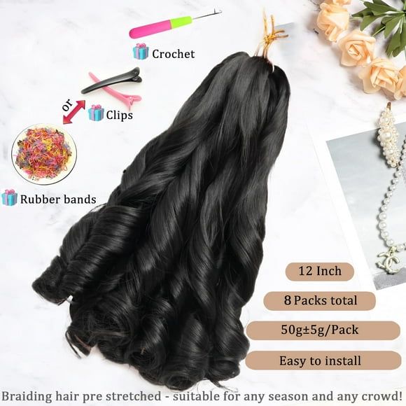 WEIF-French Curl Braiding Hair 12Inch 8Packs French Curl Crochet Braids Short Curly Crochet Hair Bouncy Synthetic knotless Braiding Extensions(1B, 12inch)