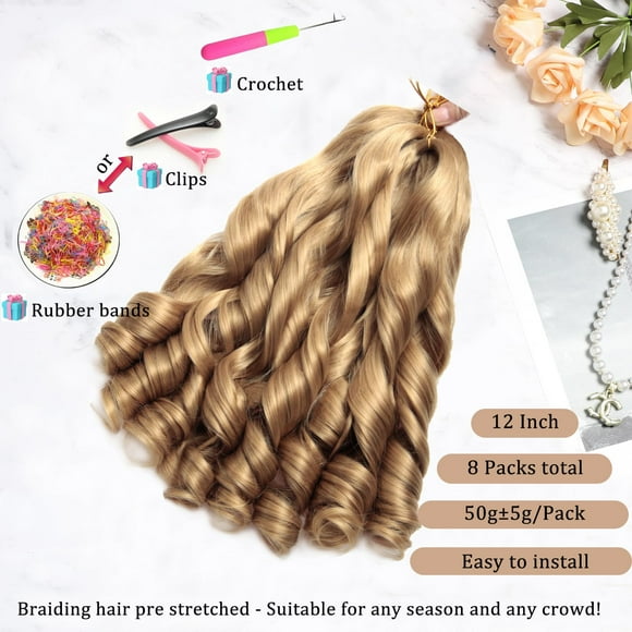 WEIF-French Curl Braiding Hair 12Inch 8Packs French Curl Crochet Braids Short Curly Crochet Hair Bouncy Synthetic knotless Braiding Extensions(27#, 12inch)