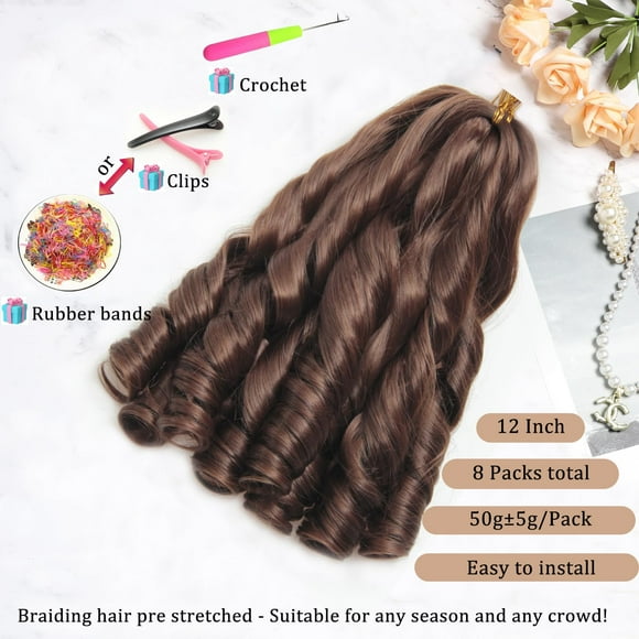 WEIF-French Curl Braiding Hair 12Inch 8Packs French Curl Crochet Braids Short Curly Crochet Hair Bouncy Synthetic knotless Braiding Extensions(33#, 12inch)