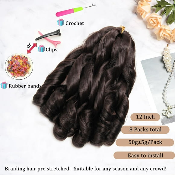 WEIF-French Curl Braiding Hair 12Inch 8Packs French Curl Crochet Braids Short Curly Crochet Hair Bouncy Synthetic knotless Braiding Extensions(4#, 12inch)
