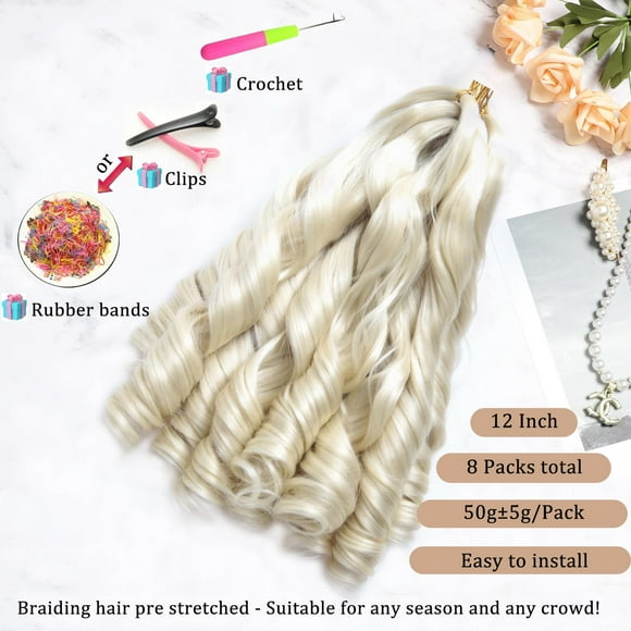 WEIF-French Curl Braiding Hair 12Inch 8Packs French Curl Crochet Braids Short Curly Crochet Hair Bouncy Synthetic knotless Braiding Extensions(613#, 12inch)