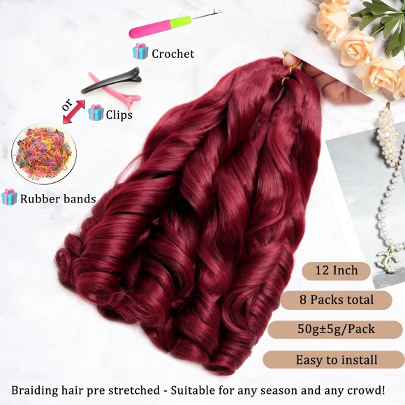 WEIF-French Curl Braiding Hair 12Inch 8Packs French Curl Crochet Braids Short Curly Crochet Hair Bouncy Synthetic knotless Braiding Extensions(BUG, 12inch)