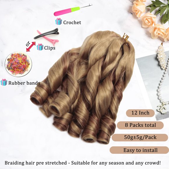WEIF-French Curl Braiding Hair 12Inch 8Packs French Curl Crochet Braids Short Curly Crochet Hair Bouncy Synthetic knotless Braiding Extensions(P27/30, 12inch)