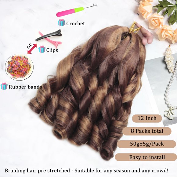 WEIF-French Curl Braiding Hair 12Inch 8Packs French Curl Crochet Braids Short Curly Crochet Hair Bouncy Synthetic knotless Braiding Extensions (P30/33, 12inch)