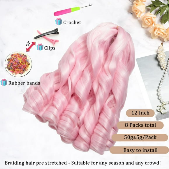 WEIF-French Curl Braiding Hair 12Inch 8Packs French Curl Crochet Braids Short Curly Crochet Hair Bouncy Synthetic knotless Braiding Extensions(Pink, 12inch)