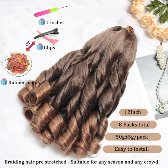 WEIF-French Curl Braiding Hair 12Inch 8Packs French Curl Crochet Braids Short Curly Crochet Hair Skin-friendly Bouncy Synthetic knotless Braiding Extensions (T4/30, 12inch)