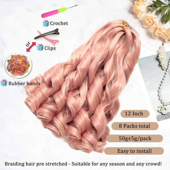 WEIF-French Curl Braiding Hair 12Inch 8Packs French Curl Crochet Braids Short Curly Crochet Hair Skin-friendly Bouncy Synthetic knotless Braiding Extensions (MP2, 12inch)
