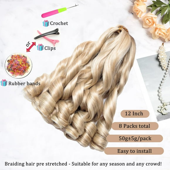 WEIF-French Curl Braiding Hair 12Inch 8Packs French Curl Crochet Braids Short Curly Crochet Hair Skin-friendly Bouncy Synthetic knotless Braiding Extensions (M27/613, 12inch)