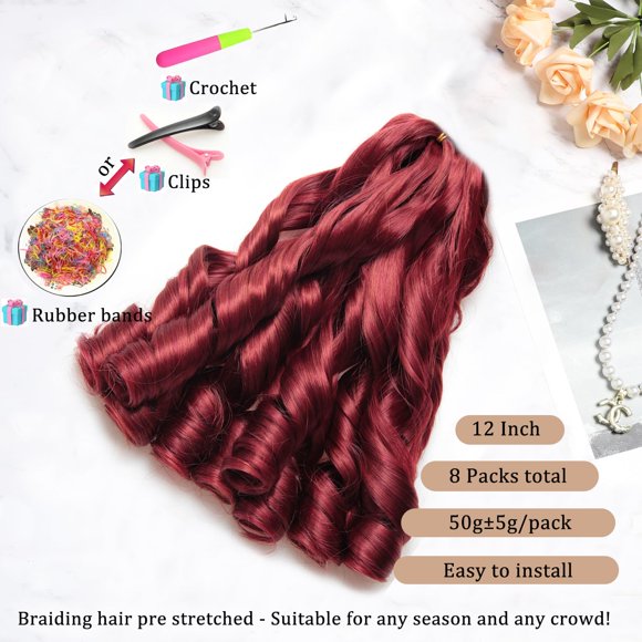 WEIF-French Curl Braiding Hair 12Inch 8Packs French Curl Crochet Braids Short Curly Crochet Hair Skin-friendly Bouncy Synthetic knotless Braiding Extensions (M350/BUG, 12inch)