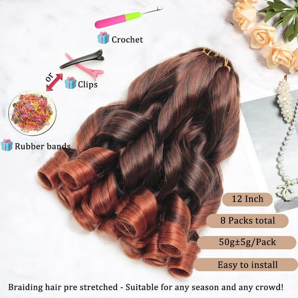 WEIF-French Curl Braiding Hair 12Inch 8Packs French Curl Crochet Braids Short Curly Crochet Hair Skin-friendly Bouncy Synthetic knotless Braiding Extensions (T350, 12inch)