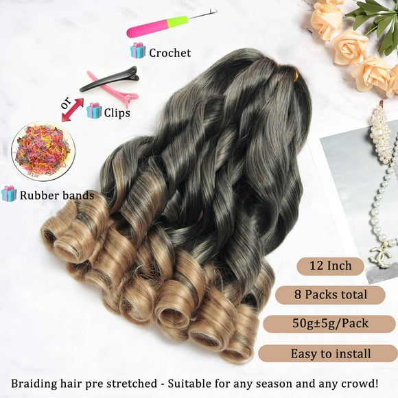 WEIF-French Curl Braiding Hair 12Inch 8Packs French Curl Crochet Braids Short Curly Crochet Hair Skin-friendly Bouncy Synthetic knotless Braiding Extensions (T27, 12inch)