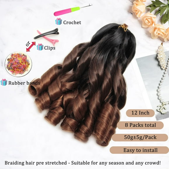 WEIF-French Curl Braiding Hair 12Inch 8Packs French Curl Crochet Braids Short Curly Crochet Hair Skin-friendly Bouncy Synthetic knotless Braiding Extensions(1B/33/30, 12inch)