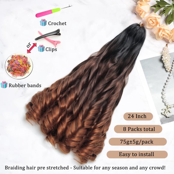 WEIF-French Curl Braiding Hair 24Inch 8Packs French Curl Crochet Braids Short Curly Crochet Hair Skin-friendly Bouncy Synthetic knotless Braiding Extensions (C16, 24inch)