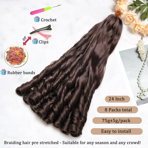 WEIF-French Curl Braiding Hair 24Inch 8Packs French Curl Crochet Braids Short Curly Crochet Hair Skin-friendly Bouncy Synthetic knotless Braiding Extensions (4#, 24inch)