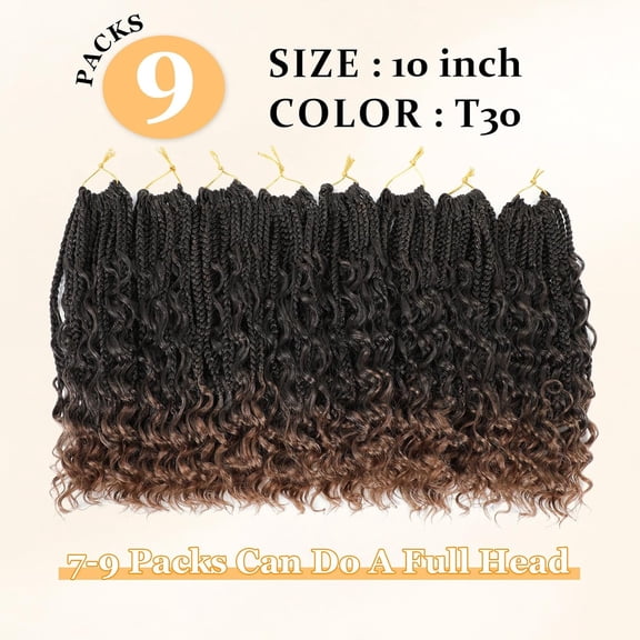 WEIF-Goddess Box Braids Crochet Hair 10 Inch Boho Crochet Box-Braids With Curly Ends, 9 Packs Bohomian BoxBraids CrochetHair For Black Women Pre Looped Boxes Braid Crochet-Hair (10Inch 9 Packs,T30