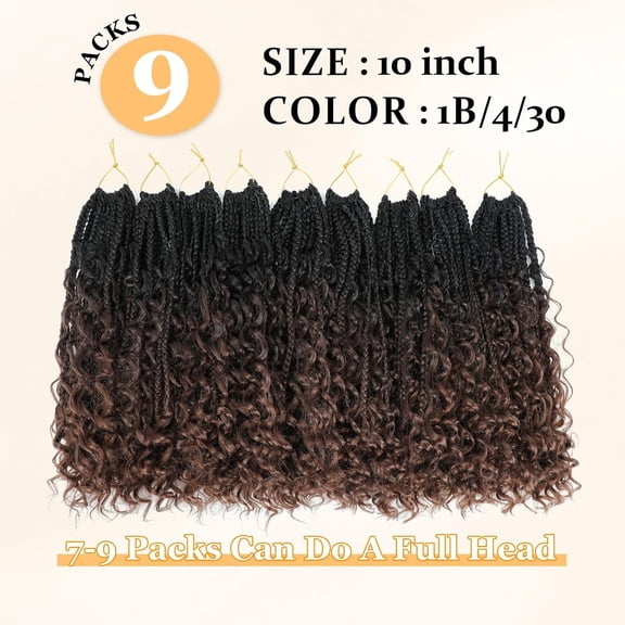 WEIF-Goddess Box Braids Crochet Hair - Boho Style Box Braids With Curly Ends, Pre-Looped, 9 Packs (10inch, 1B/4/30)