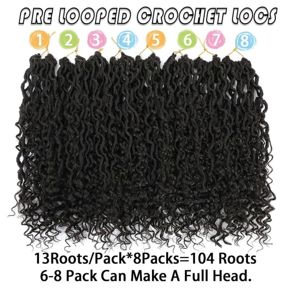 WEIF-Goddess Locs Crochet Hair for Black Women 18 Inch, 8 Packs Faux Locs Crochet Hair, Boho Style Locs, River Locs Hair with Curly Ends (18Inch, 4#, 8Packs)