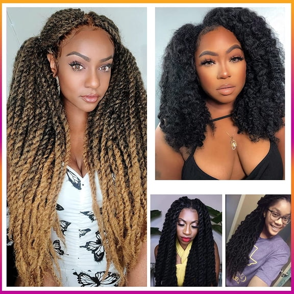 WEIF-Marley Hair Crochet Braids - 16 Inch 6 Packs 1B Natural Black, Afro Kinky Curly Marley Twist Braids Synthetic Twist Crochet Braiding Hair Extensions (16 inch, 1B-6P)