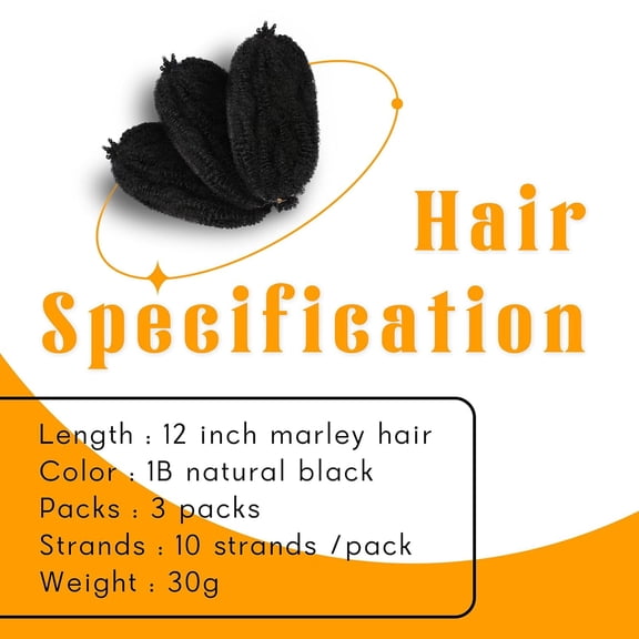 WEIF-Marley Twist Braiding Hair 12 Inch 3 Packs Black Afro Twist Hair Pre Separated Afro Spring Twist Hair Pre Stretched Afro Kinky Twist Hair for Soft Locs Synthetic Marley Hair Extensions (12Inc