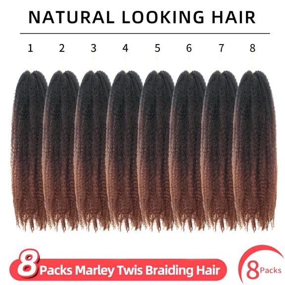 WEIF-Marley Twist Braiding Hair 18 Inch Marley Twist Hair 8 Packs Cuban Twist Hair Afro Kinky Curly Crochet Hair Synthetic Marley Hair Extensions (18 Inch(Pack of 8),1B/4/30)