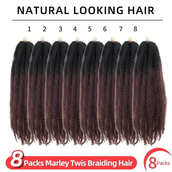 WEIF-Marley Twist Braiding Hair 18 Inch Marley Twist Hair 8 Packs Cuban Twist Hair Afro Kinky Curly Crochet Hair Synthetic Marley Hair Extensions (18 Inch(Pack of 8), OT/33)