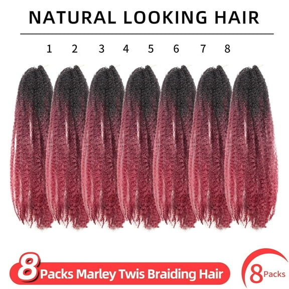 WEIF-Marley Twist Braiding Hair 18 Inch Marley Twist Hair 8 Packs Cuban Twist Hair Afro Kinky Curly Crochet Hair Synthetic Marley Hair Extensions (18 Inch(Pack of 8), 1B/99J/530)
