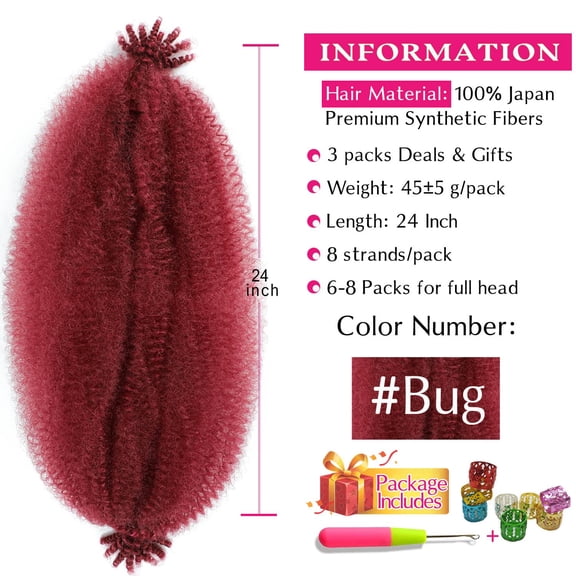 WEIF-Marley Twist Braiding Hair Afro Twist Hair 24 Inch 3 Packs, Springy Afro Twist Hair Pre Fluffed Spring Twist Hair Pre Stretched Wrapping Hair for Soft Locs Hair Extensions (24 Inch (Pack of 3