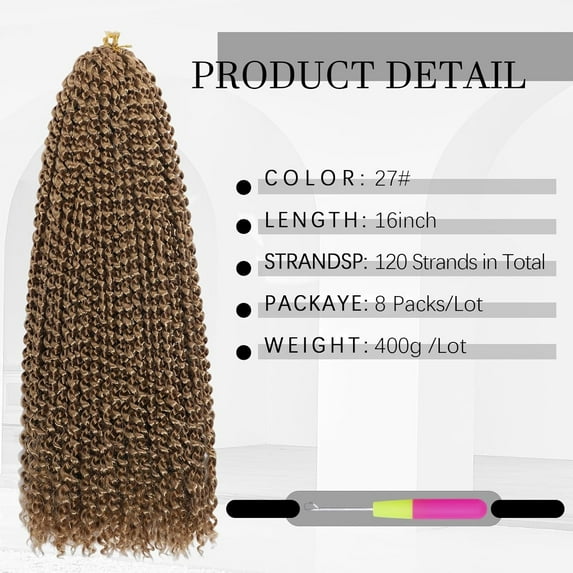 WEIF-Passion Twist Hair 16 Inch 8 Packs Water Wave Crochet Braids Pre Looped Bohemian Braiding Hair Extensions for Black Women (27#)