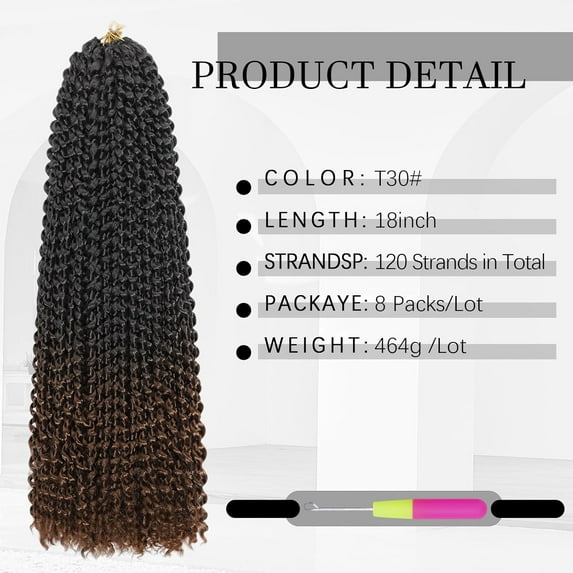 WEIF-Passion Twist Hair 18inch 8 Packs Water Wave Crochet Hair Bohemian Braiding Hair for Boho Locs Pre Looped Crochet Braids Hair for Black Women (T/30#)