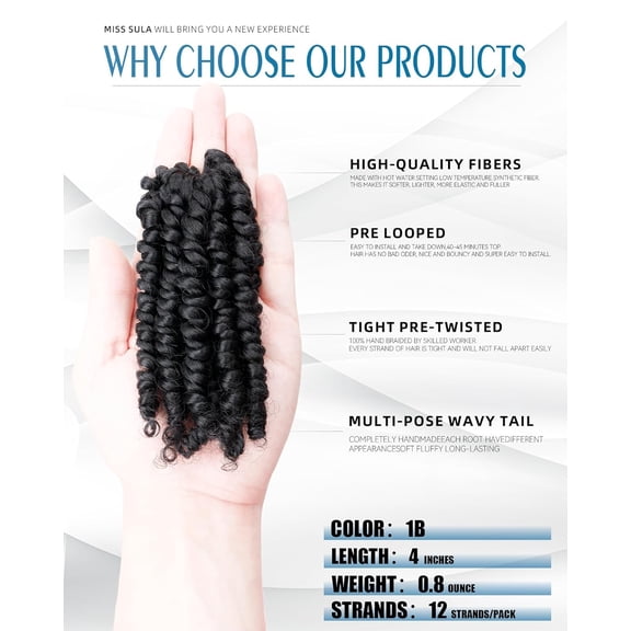 WEIF-Pre-Twisted Passion Twist Crochet Hair for Black Women and Kids,Passion Twist Hair Pre Looped Bohemian Braids 4 Inch 8 Packs Short Bob Spring Twist Curly Braiding Crochet Hair Extensions(4"-8