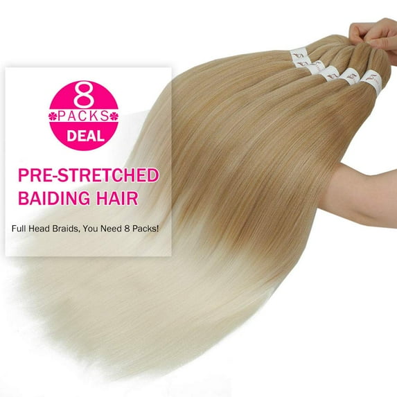 WEIF-Pre stretched Braiding Hair Ombre Prestretched Braiding Hair Befunny Two Tone Honey Blonde To White 8 Packs 24 Inch Synthetic Crochet Hair For Human Box Braids Crochet Hair,Yaki Straight(T27/