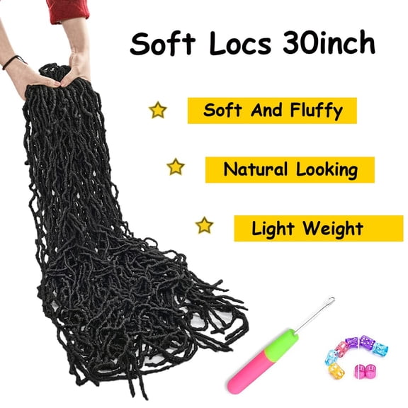WEIF-Soft Locs 30 Inch 7 Packs Faux Locs Crochet Hair Whole Strand No Extended Pre-looped Long Locs Synthetic Crochet Braids Hair Extensions For Black Women (30inch, 7packs, 1b)