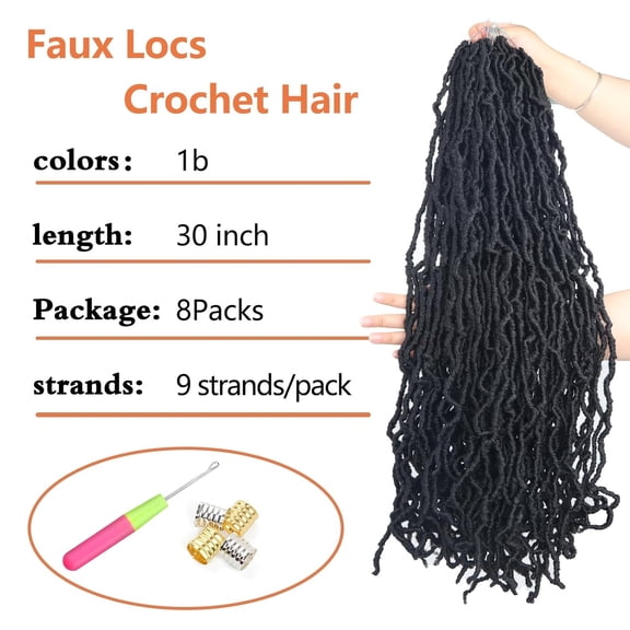 WEIF-Soft Locs 30 Inch Synthetic 8 Packs Faux Locs Pre Looped Curly Wavy Crochet Hair For Black Women Hair Extensions 1B
