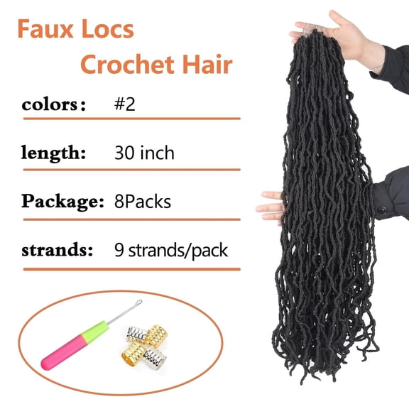 WEIF-Soft Locs 30 Inch Synthetic 8 Packs Faux Locs Pre Looped Curly Wavy Crochet Hair For Black Women Hair Extensions