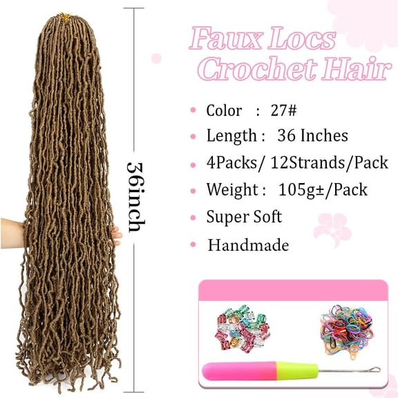 WEIF-Soft Locs 36 Inch Faux Locs Crochet Hair 4 Packs Pre-Looped Soft Locs Crochet Hair For Women Super Long Goddess Curly Synthetic Hair Extensions (36 Inch, 27#)