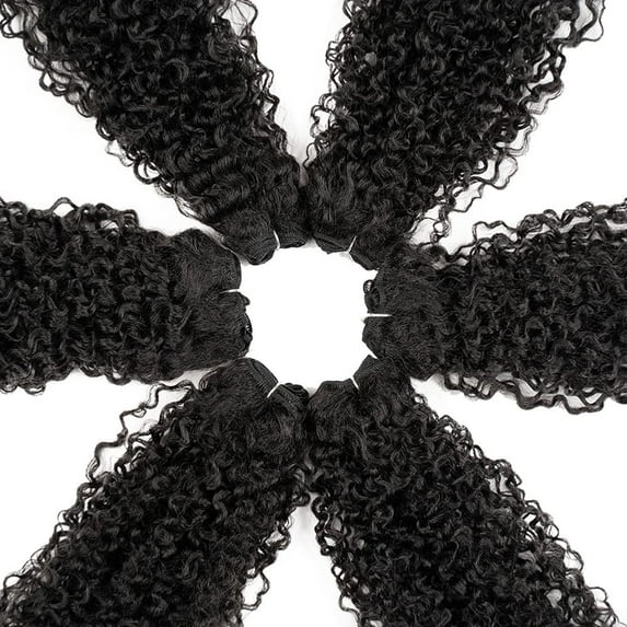 WEIF-Synthetic Hair Bundles Weave Bundles 7pcs Afro Kinky Curly 22 24 26 Inch 220g High Temperature Fiber (1B)