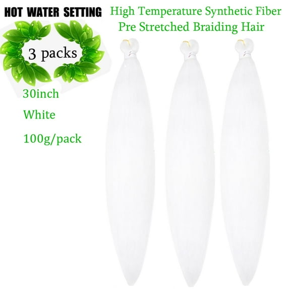 WEIF-White Pre Stretched Braiding Hair Long Braiding Hair Extensions 30 Inch 3 Packs High Temperature Synthetic Fiber Hair For Crochet Twist Braids Hot Water Setting(30inch,White)