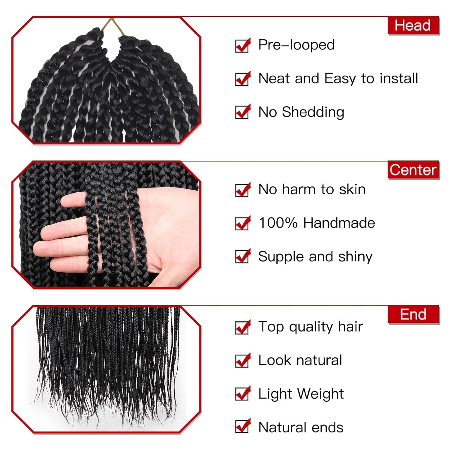 WEIF-Xtrend 8 Packs 18 Inch Box Braids Crochet Hair 144 Strands Medium ...