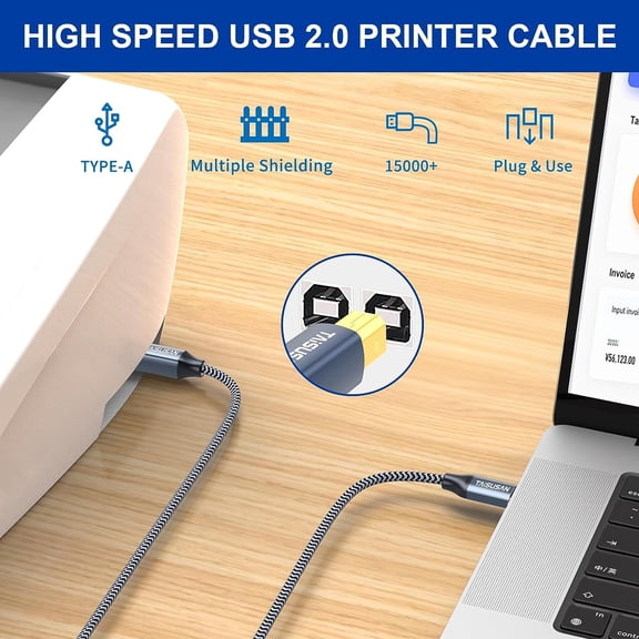 WEIFEI-30ft USB C to USB B Printer Cable - High Speed MIDI Cable Compatible for MacBook Pro/Air, Printers