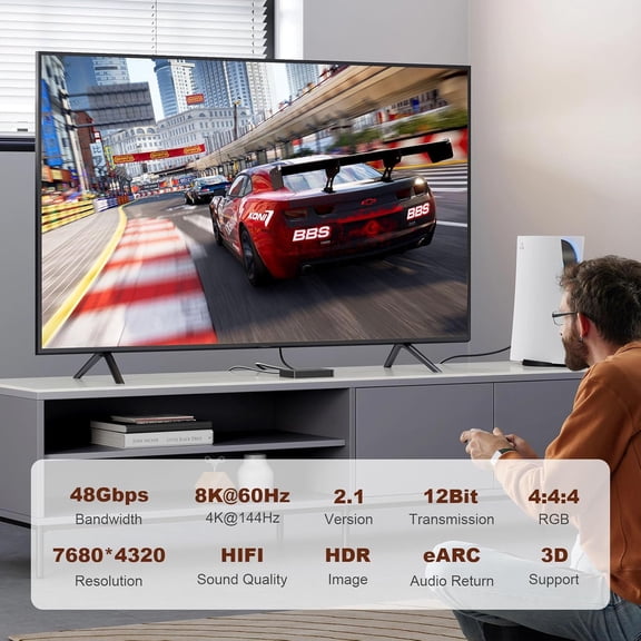 WEIFEI-4K 8K HDMI 2.1 Cable 8ft, Bidirectional Braided 48Gbps HDMI 2.1 Cord, 8K 60Hz 4K 120Hz 2K 240Hz High Resolution TV Computer Screen Cable for Home Office Gaming Consoles