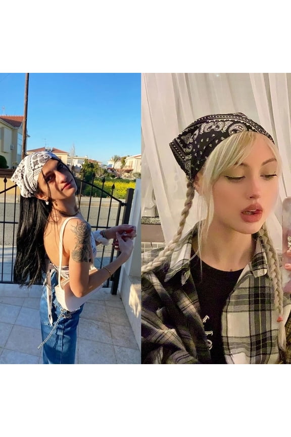 -6 Pack Hair Scarf Headband for Women Elastic Bandana Head Scarf Large Boho Triangle Kerchief with Clips Non Slip Scarves