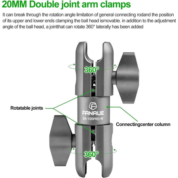 WEIFEI-Composite Double Socket Swivel Arm, 3.7" Aluminum Mounting Arm Dual 20mm Socket Ends - Fits 20mm Attachment Ball (DA-100PRO-M)