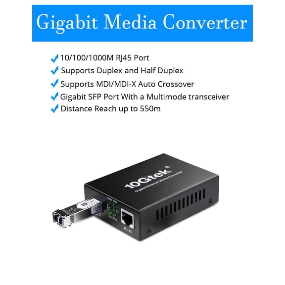 WEIFEI-Gigabit Multi-Mode LC Fiber Media Converter, with SFP SX Module, Fiber to Ethernet Converter, 1000Base-SX to 10/100/1000M RJ45, MMF, 850nm, up to 550m