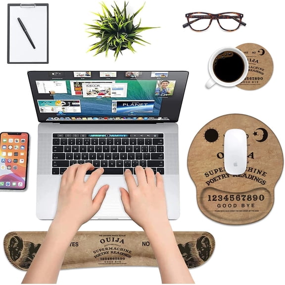 WEIFEI-Keyboard Wrist Rest and Mouse Pad Wrist Support Set with Coasters, Non-Slip PU Base Ergonomic Gaming Mousepad for Home Office Working Studying Easy Typing & Pain Relief - Retro Ouija Board