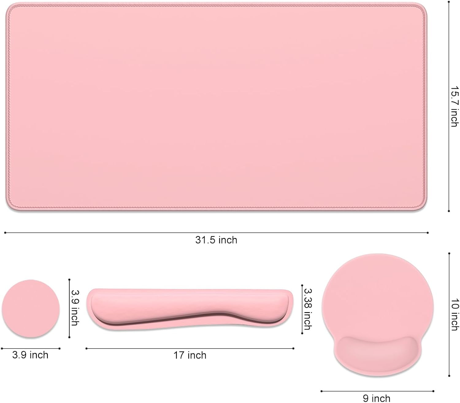 WEIFEI-Large Gaming Mouse Pad, Pink Mouse Pads with Wrist Rest Wrist Support, 4in1 Big XXL Desk Mat Desk Pad + Ergonomic Mousepad + Memory Foam Keyboard Mat Wrist Rest + Coaster Set for Computer
